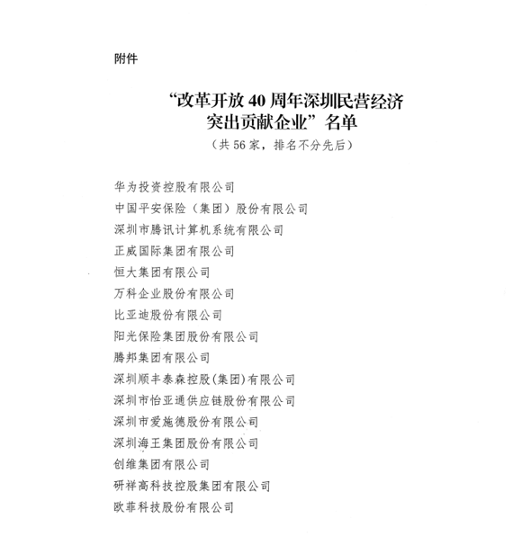 喜讯，开云供应链荣获“改革开放40周年深圳民营经济突出贡献企业”称号  
